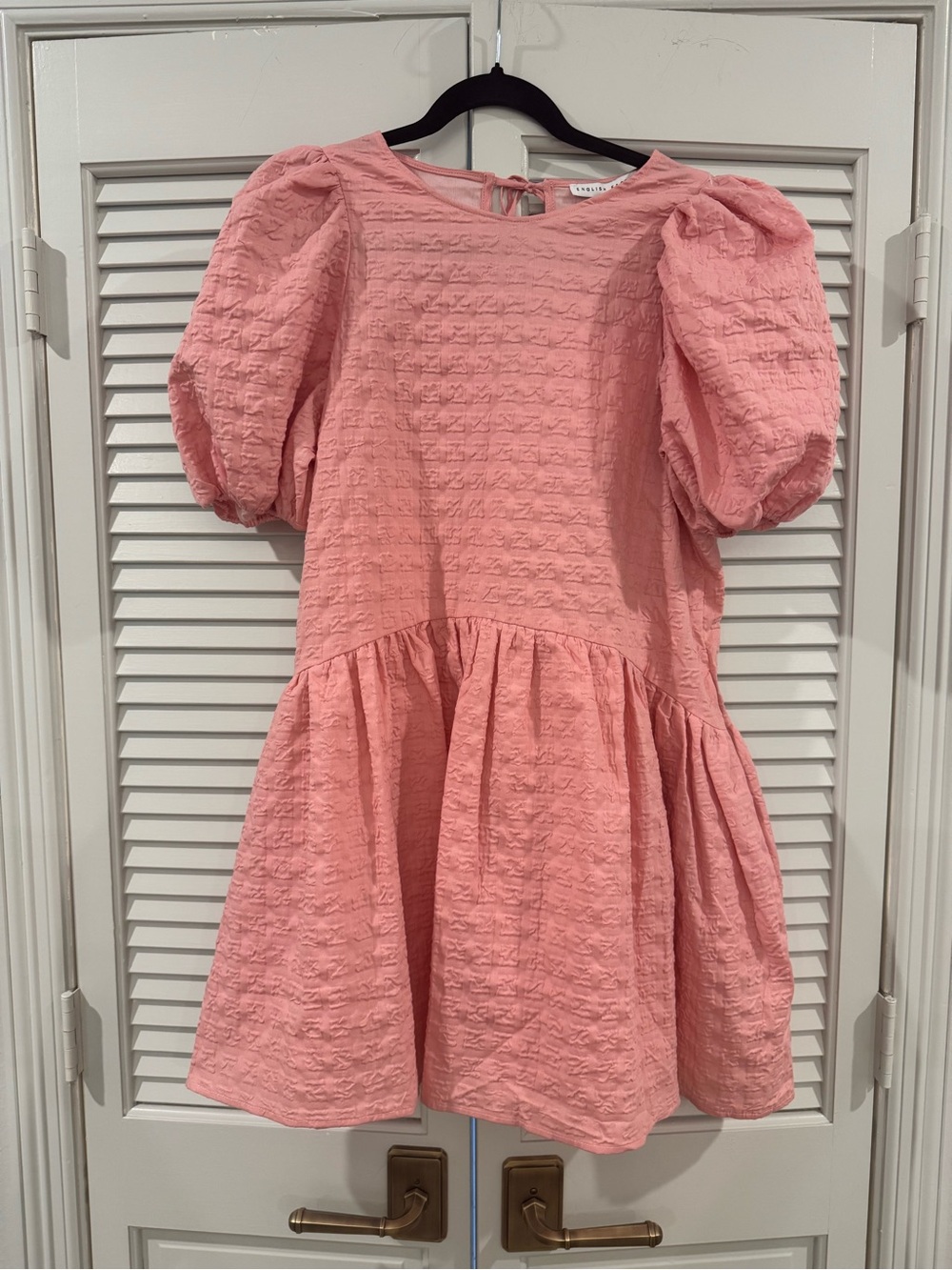 English Factory Pink Textured Puff-Sleeve Dress for Kids